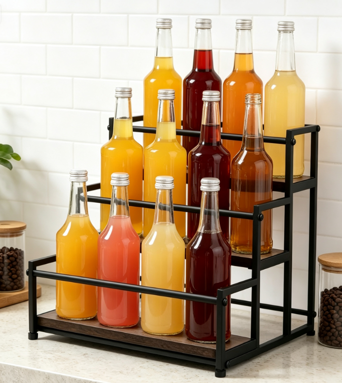 Three-Layer Metal Multi-Bottle Coffee & Beverage Condiment Rack